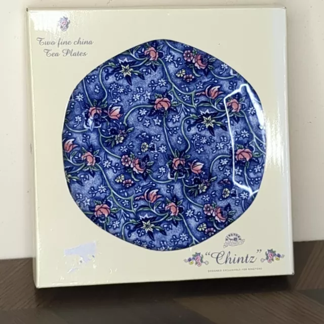 Ringtons Chintz Side Plate x2 Blue Floral 8" Fine China Tea Plates New In Box