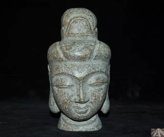 Ancient China natural old jade stone carved Kwan-Yin guanyin buddha head statue