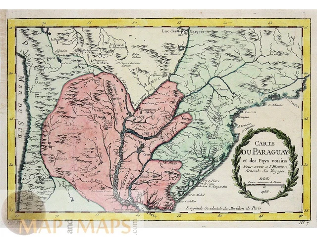 Mappa del Paraguay Carte du Paraguay Buenos Aires Bellin 1756