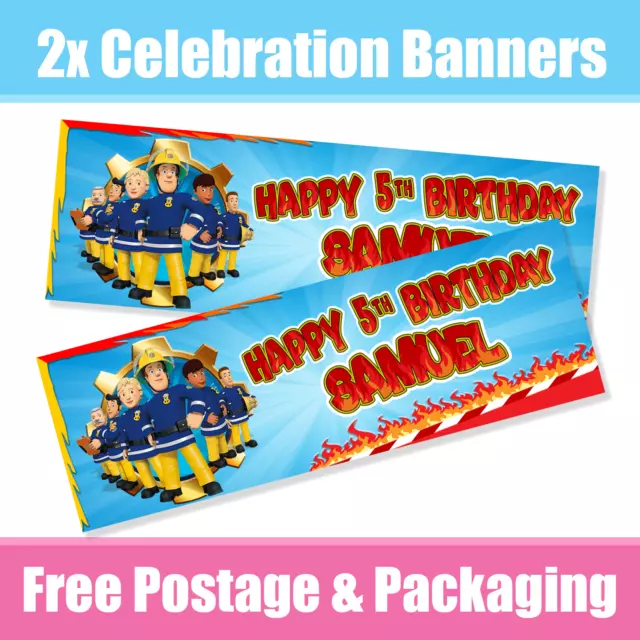 Personalised Fireman Banners Birthday / Celebration  - Any Name & Age x 2