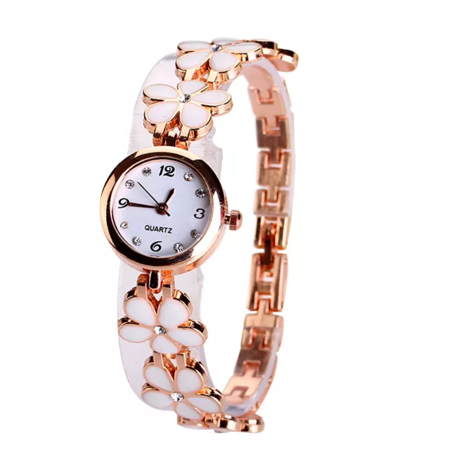 Womens Girls Chic Fashion Daisies Flower Rose Golden Bracelet Wrist Watch GB