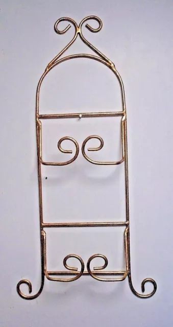 Wrought Iron double Plate display Rack wall hanging gold tone scroll design