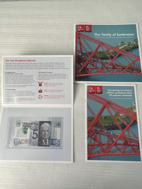 Clydesdale Bank Ltd Ed Commemorative £5 polymer note Forth Bridge Plus Brochures