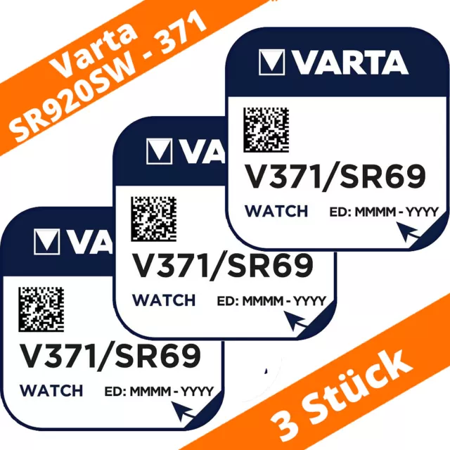 3 x VARTA V 371 AG6 Knopfzellen Uhrenbatterie V371 SR69 SR920SW SR920