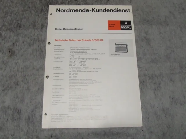 Schaltplan Service Manual Kofferradio Radio Nordmende Transita Export 3/603KL