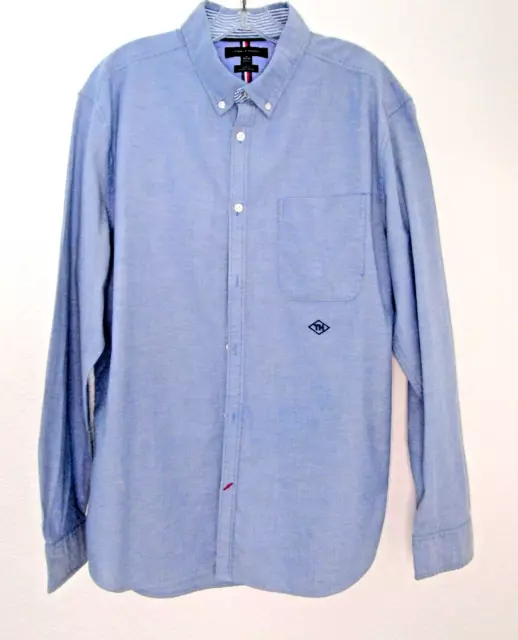 Tommy Hilfiger Men's Shirt XL Slim Fit Shirt Blue Chambray Long Sleeve Logo