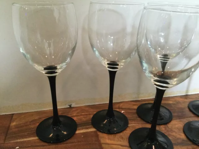 4  Luminarc Domino Signature Black Stem Tall Water Wine Goblet 8 "  exc 3