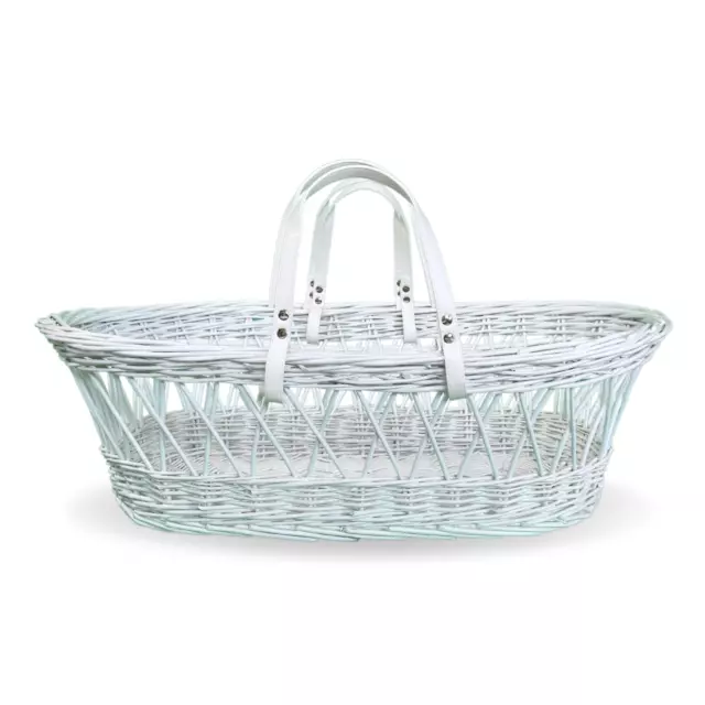 Clair de Lune White Wicker Baby Moses Basket with Handles New born  68 x 30 cm