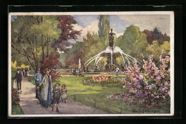 Künstler-AK Hans Götzinger: Graz, Blick auf Stadtpark