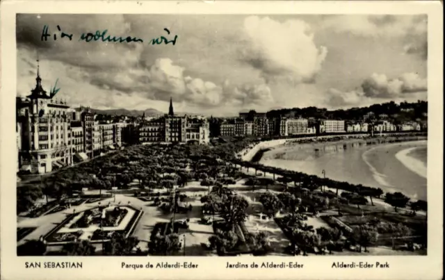 Postal antigua San Sebastián España 1957 Parque de Alderdi Eder zonas verdes