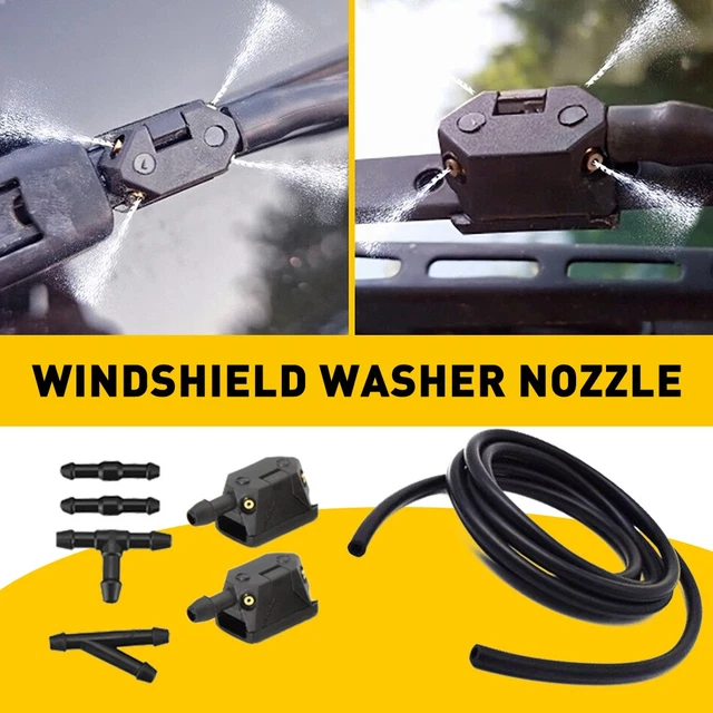 Universal Windshield Washer Nozzle Kit – 2x Squirter Jets, 2M Hose & Connectors – 4-Way Spray
