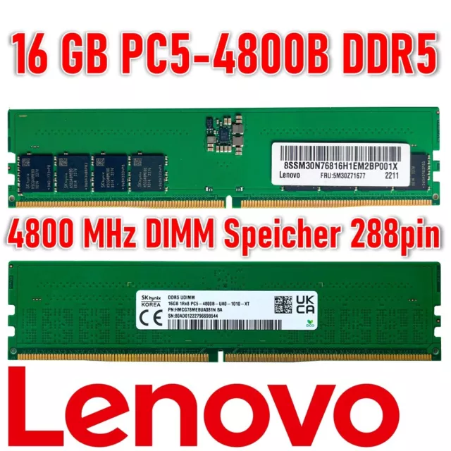 16GB DDR5 4800MHz Lenovo 5M30Z71677, PC5-38400 Non-ECC Unbuffered 288-Pin UDIMM