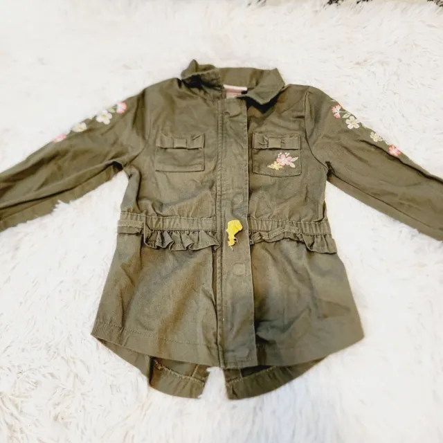 Little Lass Army Green Floral Jacket Girl's Size 5