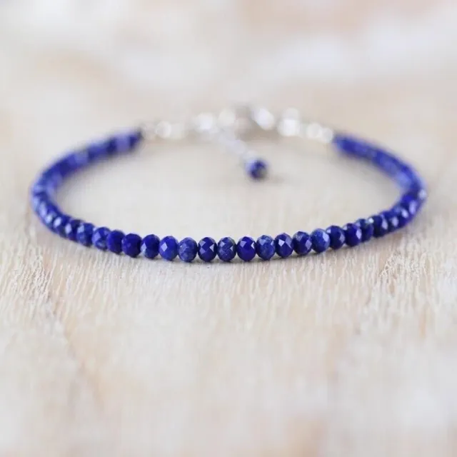 Magnifique bracelet en lapis-lazuli naturel avec rondelles de 3 mm, bijoux...