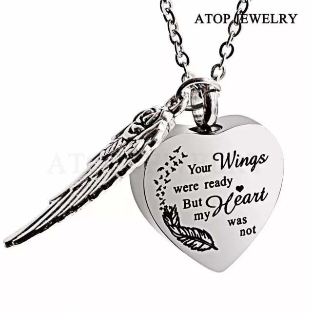 New Heart Wing Crystal Urn Necklace For Ashes Cremation Pendant Memorial Jewelry