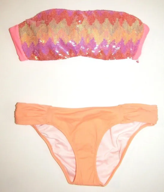 Victorias Secret Bikini S Small Bling Pink Beach Sexy Bandeau Aztec Coral Sexy