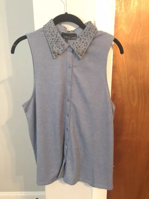 Lucca Couture Womens Blue Button Down Tank With Gold Studded Collar