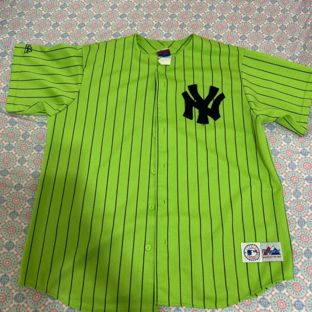 Vintage New York Yankees Majestic Baseball Lime Green Jersey Men's Large Sewn