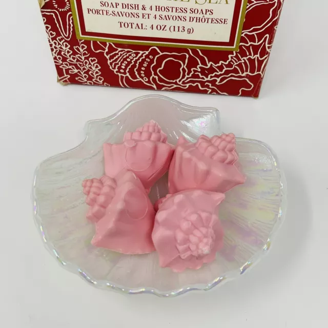 NEW Avon Gift Of The Sea Clamshell Soap Dish & 4 Hostess Soaps Set White & Pink 2