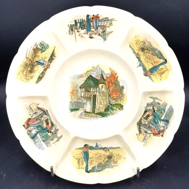 FAÏENCE SARREGUEMINES ancien OBERNAI H LOUX LORRAINE PLAT A COMPARTIMENTS Ø 34cm