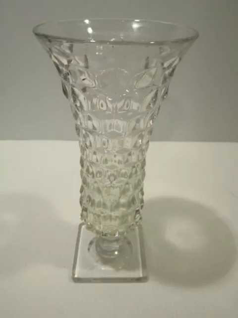 Vintage Fostoria American Square Footed, Clear Glass Vase