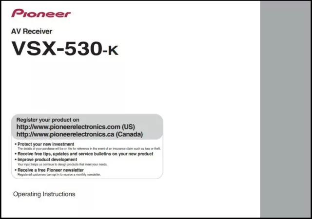 Pioneer VSX-530-K Receiver Owner's Manual - Full color with heavyweight covers