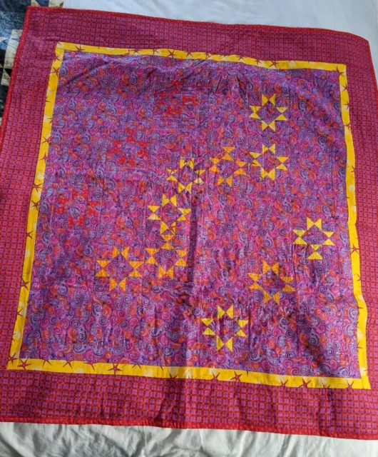 Handmade Artistic Quilt 41"x20"Quilted Bright Stars Lap Quilt
