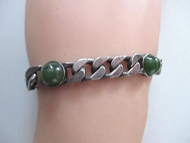 SILBER ARMBAND ° 835 / 1000 ° JADE ° PANZERARMBAND ° Silberschmuck °