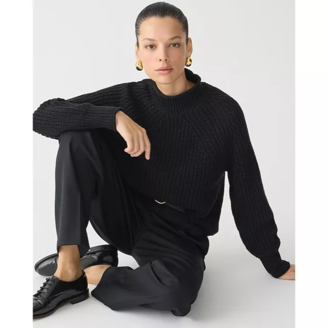 J.Crew Womens Relaxed Slouchy Soft Rollneck Sweater Chunky Knit Black XS