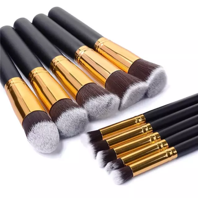 10PC Schwarz & Gold Professionelles Make-up-Pinselset