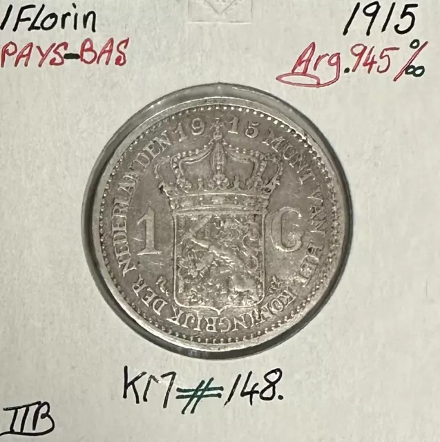 PAYS-BAS - 1 FLORIN 1915 - Pièce de Monnaie en Argent // Qualité : TTB