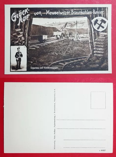 Bergbau AK MEUSELWITZ um 1910 Tagebau mit Lore Kohlenbagger Bergmann    ( 27025