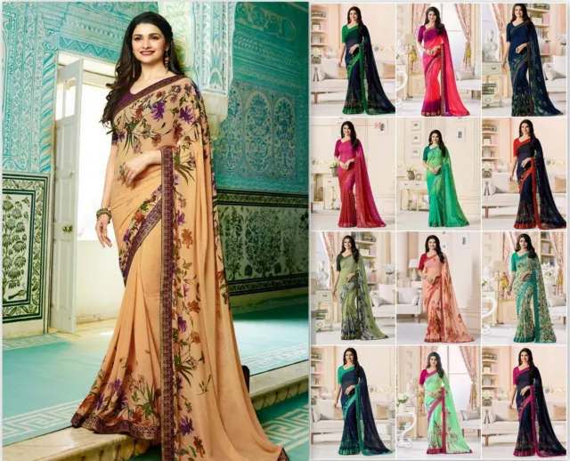 Indian Women Printed Saree Daily wear Georgette Sari With Unstitched Blouse ZF