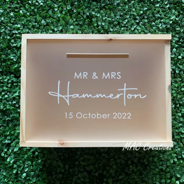 Personalised Wooden Engraved Wedding Wishing Well Cards + Keepsake box