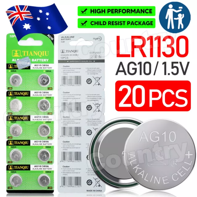 20 x LR1130 Battery AG10/189 1.5V Blister Alkaline Button Batteries EXP2024