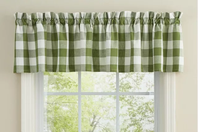 NEW SAGE GREEN WHITE BUFFALO CHECK Unlined Window Valance 72" x 14" Wicklow Park