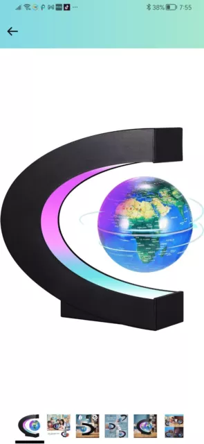 Floating Globe with LED Lights, C Shape Magnetic Levitating Globe, Anti Gravit