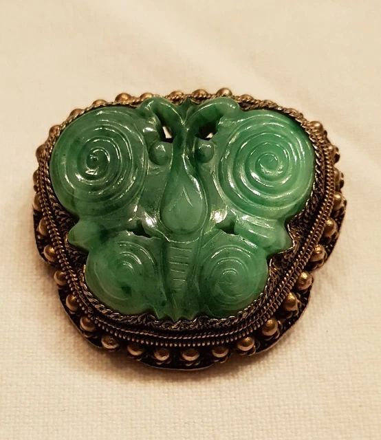 Bague rétro en Argent avec Agate Verte et Perle