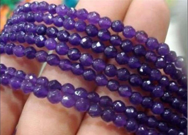 Natürliche 4mm Facettierte Lila Amethyst Runde Edelstein Lose Perlen 15" Strang