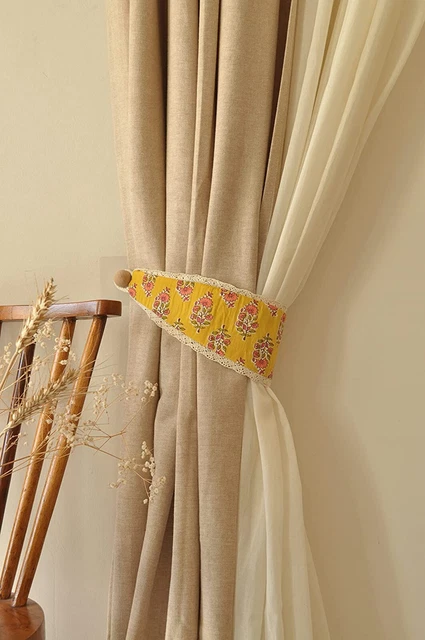 Beautiful Cotton Solid Plain Yellow 2 Curtain Tieback 26 Inch Set of 2 Pcs