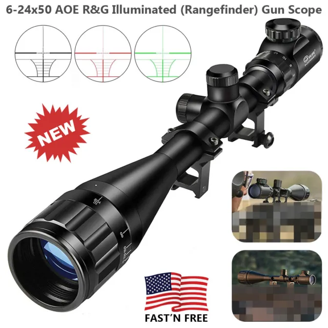 6-24x50 AOE Hunting Rifle Scope Red Green Dual illuminated Optical Gun Scope USA