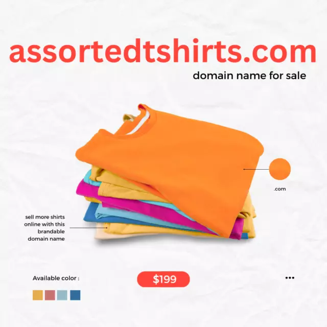 Domain name for sale assortedtshirts.com premium brand name for shirt website
