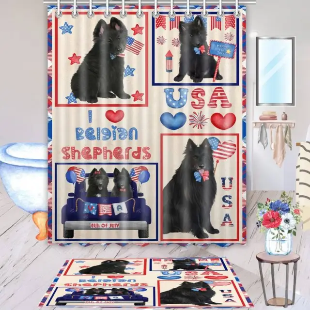 Belgian Shepherd Dog Bath Mat & Shower Curtain Set Personalized Many Designs NWT