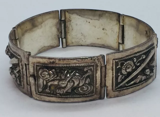 Ancien Chinois Argent Sterling Main Fabriqué Dragon Design Bracelet