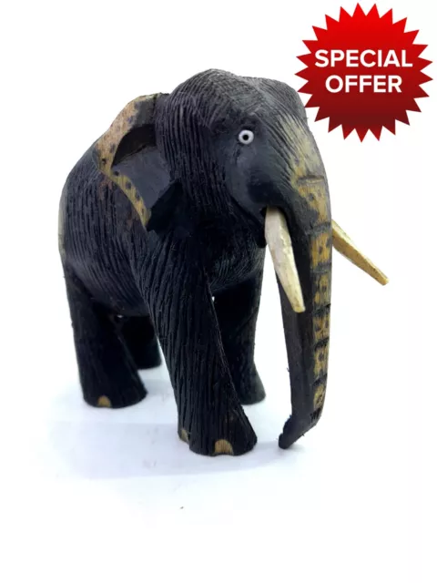 Handmade Wood Elephant Sculpture Lucky Statue Hand Carved Wooden Figurine Gift