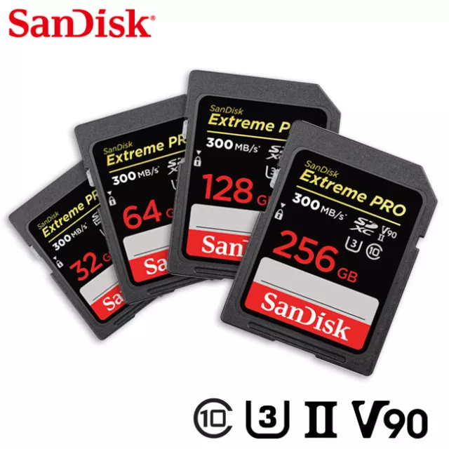 SanDisk Extreme PRO 32GB 64GB 128GB SDXC UHS-II U3 V90 SD Memory Card 300 MB/s