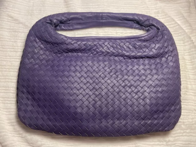 BOTTEGA VENETA Purple Intrecciato Woven Nappa Leather Medium Veneta Hobo Bag