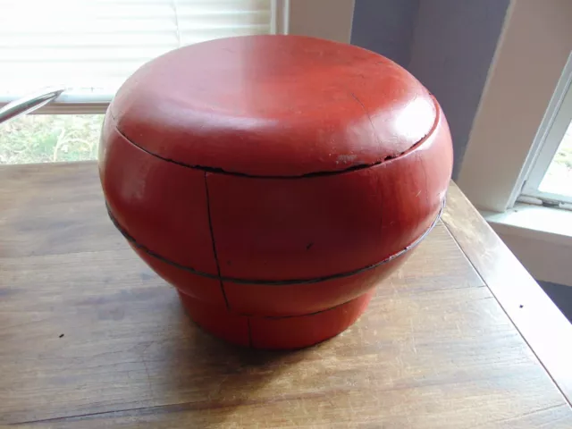 Burmese Red Lacquer Wooden Food Box Round