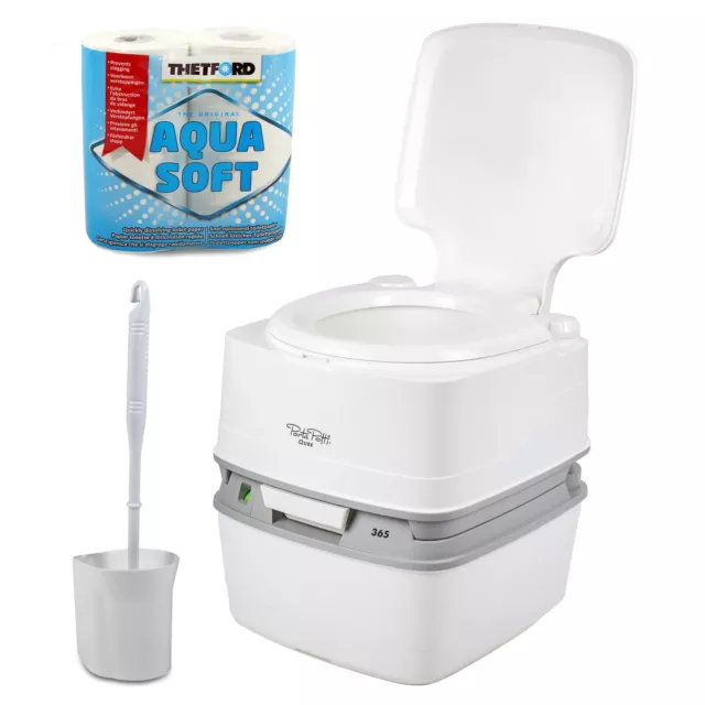 Porta Potti Qube 365 + Chemie + Fiamma Toilettenbürste + Aquasoft für Wohnwagen