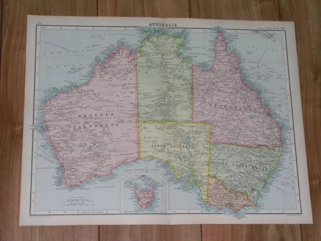 1924 Vintage Map Of Australia And Tasmania / Melbourhe Sydney Perth Brisbane